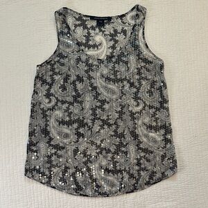 French Connection Black & White Paisley Sequin Tank Top
